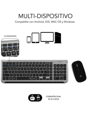 Teclado y ratón inalámbrico subblim combo dual prestige extendido/ gris y negro