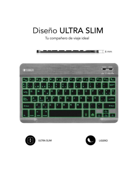 Teclado compacto inalámbrico por bluetooth subblim smart backlit/ gris
