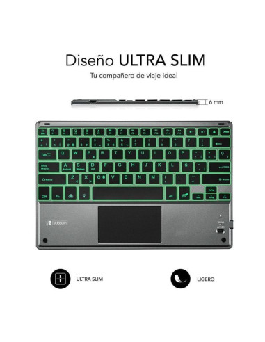 Teclado compacto inalámbrico por bluetooth subblim touchpad smart blacklit/ gris