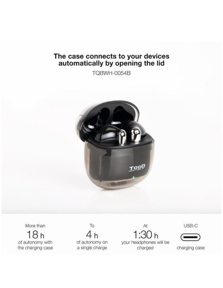Auriculares bluetooth tooq onyx tqbwh-0054b con estuche de carga/ autonomía 4h/ negros