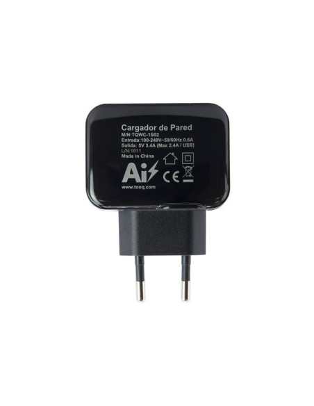 Cargador de pared tooq tqwc-1s02/ 2xusb/ 17w