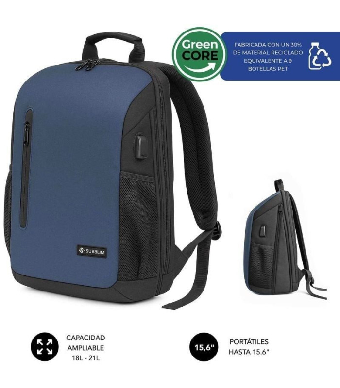 Mochila subblim xpand air padding backpack para portátiles hasta 15.6'/ 21l/ puerto usb/ azul