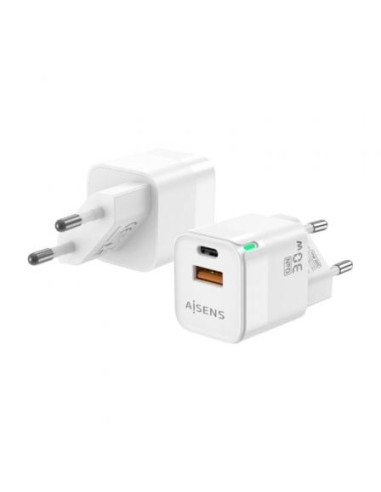 Cargador gan de pared aisens asch-30w2p004-w/ 1xusb tipo-c/ 1xusb/ 30w