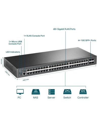 Switch gestionable tp-link omada jetstream tl-sg3452x 52 puertos/ rj-45 10/100/1000/ sfp+ 10gbe