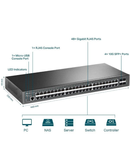 Switch gestionable tp-link omada jetstream tl-sg3452x 52 puertos/ rj-45 10/100/1000/ sfp+ 10gbe