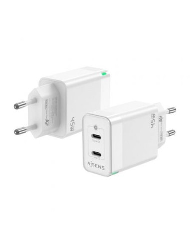 Cargador gan de pared aisens asch-45w2p005-w/ 2xusb tipo-c/ 45w