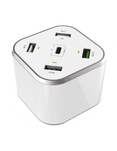 Cargador de mesa aisens asch-5pqc-w/ 1xusb tipo-c/ 4xusb/ 48w