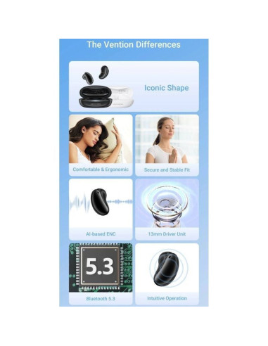 Auriculares bluetooth vention tiny t11 nbjw0 con estuche de carga/ autonomía 8h/ blancos