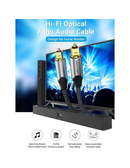 Cable de audio de fibra óptica vention bavhh/ 2m/ gris