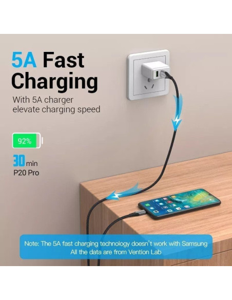 Cable usb 2.0 vention cqnhd/ usb macho/ microusb macho - usb tipo-c macho/ 50cm/ gris