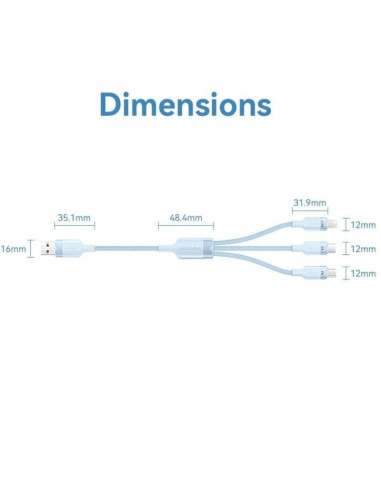 Cable usb 2.0 lightning vention ctrwg/ usb macho/ usb tipo-c macho - microusb macho - lightning macho/ 1.5m/ blanco