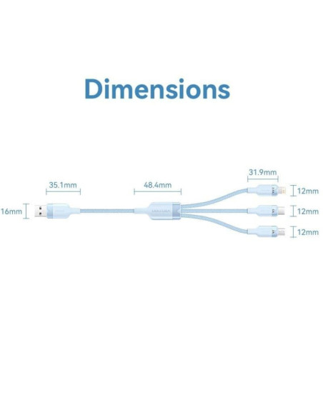 Cable usb 2.0 lightning vention ctrwg/ usb macho/ usb tipo-c macho - microusb macho - lightning macho/ 1.5m/ blanco