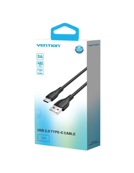 Cable usb tipo-c vention h25bf/ usb tipo-c macho - usb macho/ 15w/ 480mbps/ 1m/ negro