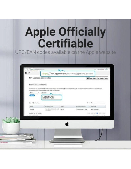 Cable usb 2.0 lightning vention labhd/ usb macho - lightning macho/ hasta 12w/ 480mbps/ 50cm/ gris