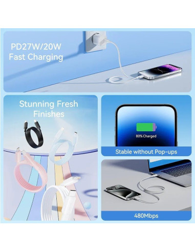 Cable usb 2.0 tipo-c lightning vention laksh/ usb tipo-c macho - lightning macho/ hasta 27w/ 480mbps/ 2m/ azul