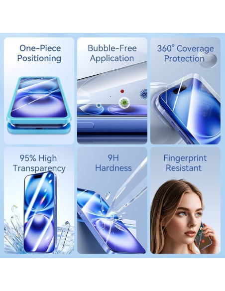 Protector de pantalla de cristal templado vention kuntca-10 para iphone 16 + herramienta de instalación