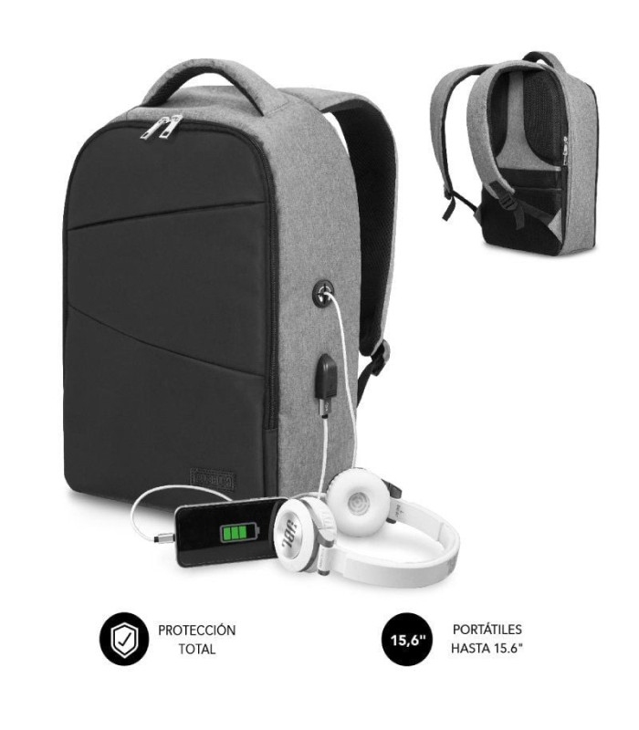 Mochila subblim secure v2 ap para portátiles hasta 15.6'/ puerto usb/ antirrobo/ gris