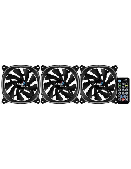 Pack 3 ventiladores aerocool astro 12 pro/ 12cm + h66f hub + mando a distancia