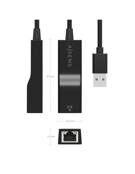 Adaptador usb 3.0 aisens a106-0766/ usb macho - rj45 hembra/ 15cm/ negro