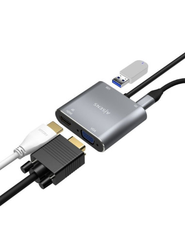 Conversor aisens a109-0626/ hdmi hembra - vga hembra - usb tipo-c macho - usb hembra - usb tipo-c hembra/ 15cm/ gris