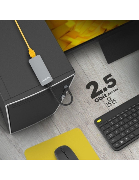 Adaptador usb 3.2 gen1 aisens a109-0710/ usb macho - usb tipo-c macho - rj45 hembra/ 2500mbps/ 15cm/ gris