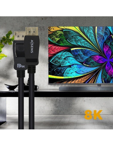 Cable displayport 1.4 8k aisens a149-0432/ displayport macho - displayport macho/ 2m/ certificado/ negro