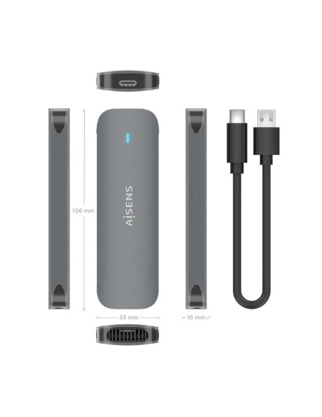 Caja externa para disco ssd m.2 sata aisens asm2-006gry/ usb 3.1/ sin tornillos