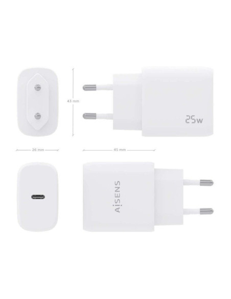 Cargador de pared aisens a110-0756/ 1xusb tipo-c/ 25w