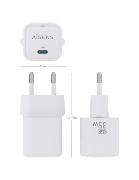 Cargador gan de pared aisens asch-35w1p022-w/ 1xusb tipo-c/ 35w
