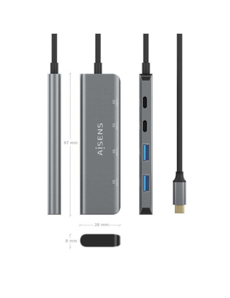 Hub usb tipo-c aisens a109-0763/ 2xusb/ 2xusb tipo-c/ gris