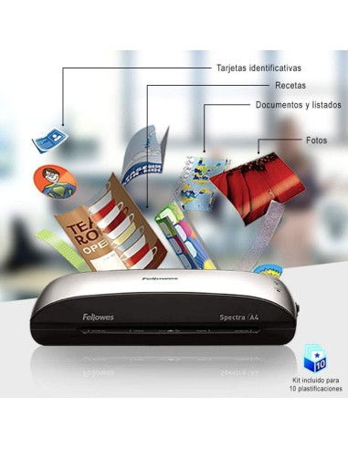 Plastificadora fellowes spectra a4/ hasta a4 y 125 micras/ negra y gris