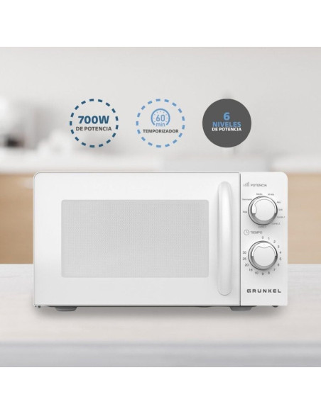 Microondas grunkel mw-20mi/ 700w/ capacidad 20l/ blanco