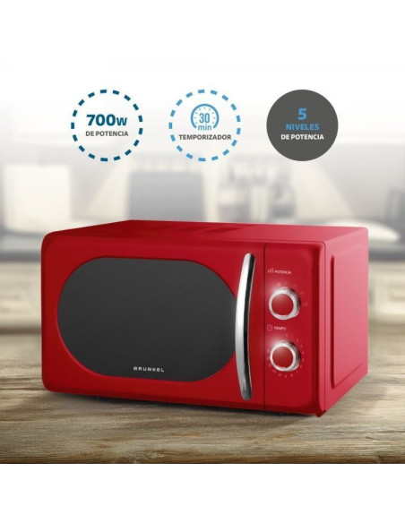 Microondas grunkel vintage mw-20rojo/ 700w/ capacidad 20l/ rojo