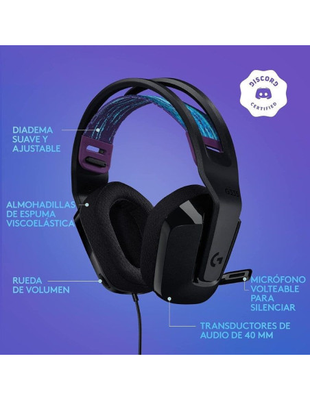 Auriculares gaming con micrófono logitech g335/ jack 3.5/ negros