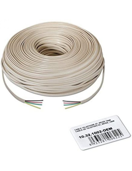 Bobina de cable de teléfono 4c nanocable 10.32.1002-oem/ 100m/ beige