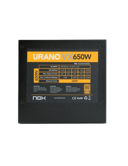 Fuente de alimentación nox urano vx/ 650w/ ventilador 12cm/ 80 plus bronze
