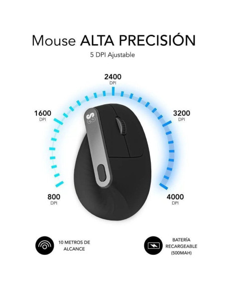 Ratón ergonómico inalámbrico por bluetooth/ 2.4ghz subblim nature vertical ergo dual battery/ batería recargable/ hasta 4000