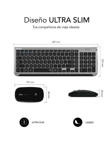 Teclado y ratón inalámbrico subblim combo dual prestige extendido/ gris y negro