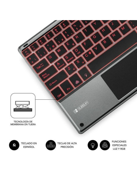Teclado compacto inalámbrico por bluetooth subblim touchpad smart blacklit/ gris