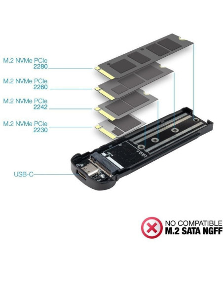 Caja externa para disco ssd m.2 nvme tooq tqe-2201b/ usb 3.1 gen2/ sin tornillos