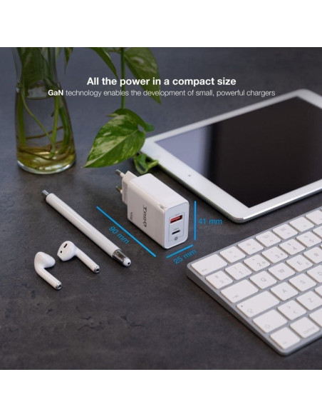 Cargador gan de pared tooq tqwc-ganqcpd45wt/ 1xusb tipo-c/ 1xusb/ 45w