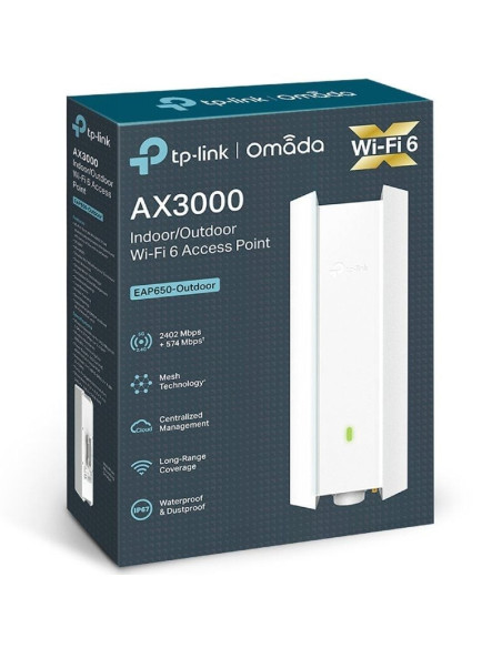 Punto de acceso inalámbrico tp-link omada eap650-outdoor/ wifi 6/ poe+/ 3000mbps/ 2.4ghz 5ghz/ antenas de 5dbi/ wifi 802.11
