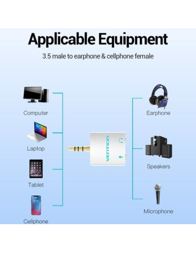 Adaptador audio vention bdbw0/ jack 3.5 macho - 2x jack 3.5 hembra/ blanco