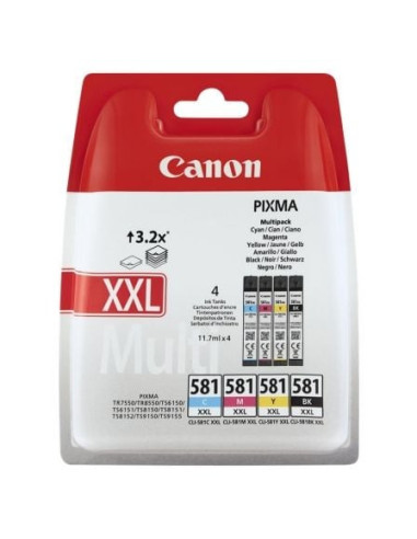 Cartucho de tinta original canon cli-581 xxl multipack alta capacidad/ cian/ magenta/ amarillo/ negro