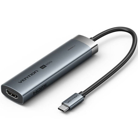 Docking usb tipo-c vention tgmhb/ 3xusb/ 1xhdmi 4k/ 1xusb tipo-c pd/ gris