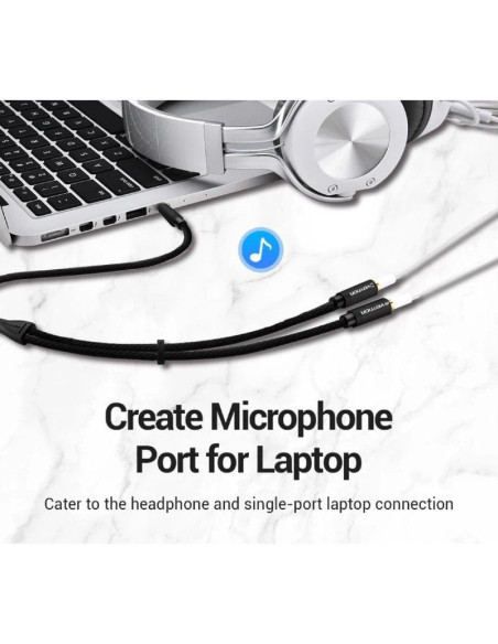 Cable estéreo vention bbmby/ jack 3.5 macho - 2x jack 2.5 hembra/ 30cm/ negro