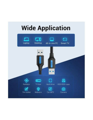 Cable usb 3.0 vention conbd/ usb macho - usb macho/ 5gbps/ 50cm/ negro