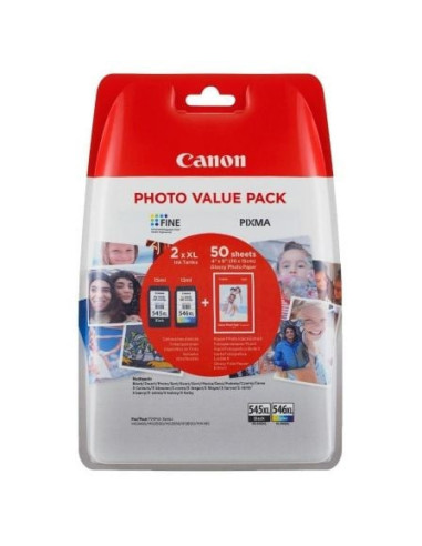 Cartucho de tinta original canon pg-545xl+cl546xl multipack alta capacidad/ negro/ tricolor + papel fotográfico