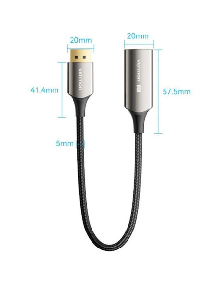 Cable conversor vention hfnbc/ displayport macho - hdmi hembra/ 25cm/ negro