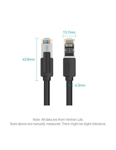 Cable de red rj45 utp 26awg vention ikkbj cat.8/ gaming/ 8m/ negro